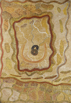 Water man at Kalpinypa , Johnny Warangkula Tjupurrula (ca. 1925-2001), 1973, Papunya, Western Desert, Northern Territory, Australia, © Vincent Girier-Dufournier/Fondation Opale