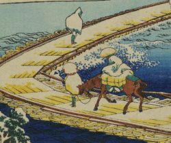 Détail: 'L’ancien ponton sur barges de Sano dans la province de Kōzuke', 1833-1834, Hokusai